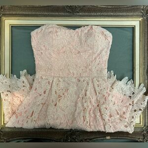 Pink Lace Strapless Dress